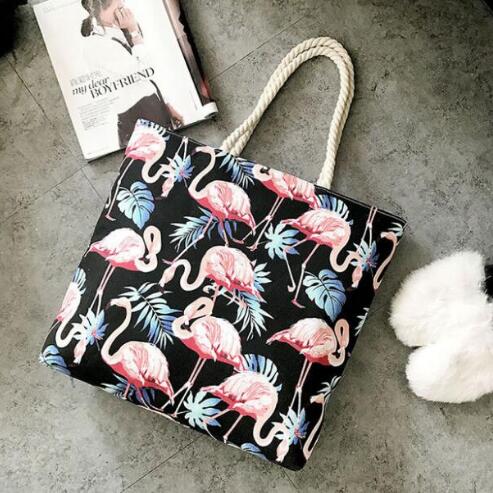 Neuestes modell Flamingo Segeltuch handtaschen, große kapazität, lässige schultertasche, lässige schlichtheit, Hochschule-schultasche  cz240: Schwarz