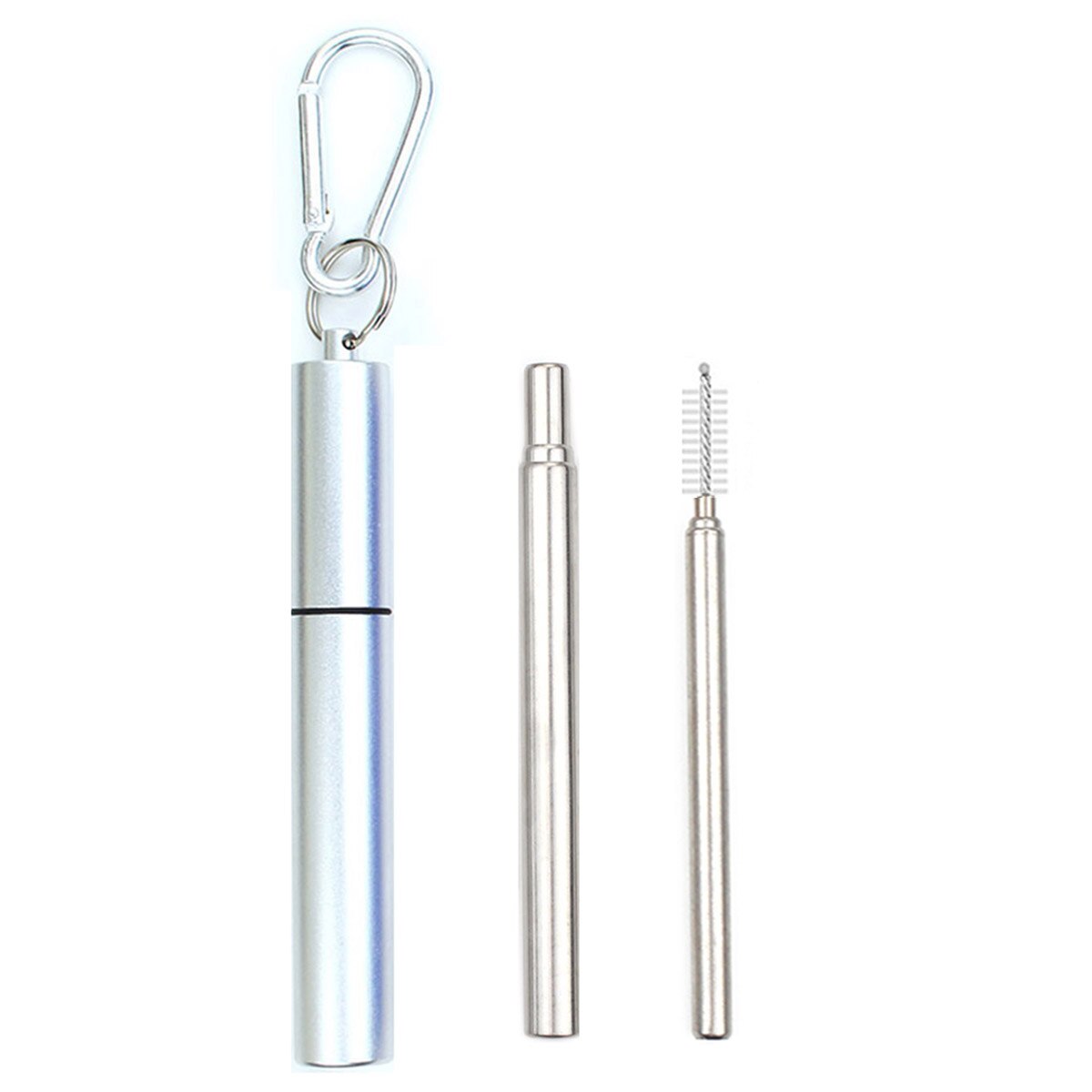 Draagbare Inklapbare Eco Vriendelijke Opvouwbare Rvs Straw Herbruikbare Metalen Stro Met Case Brush Drinken Bar Accessoires: Silver2-level