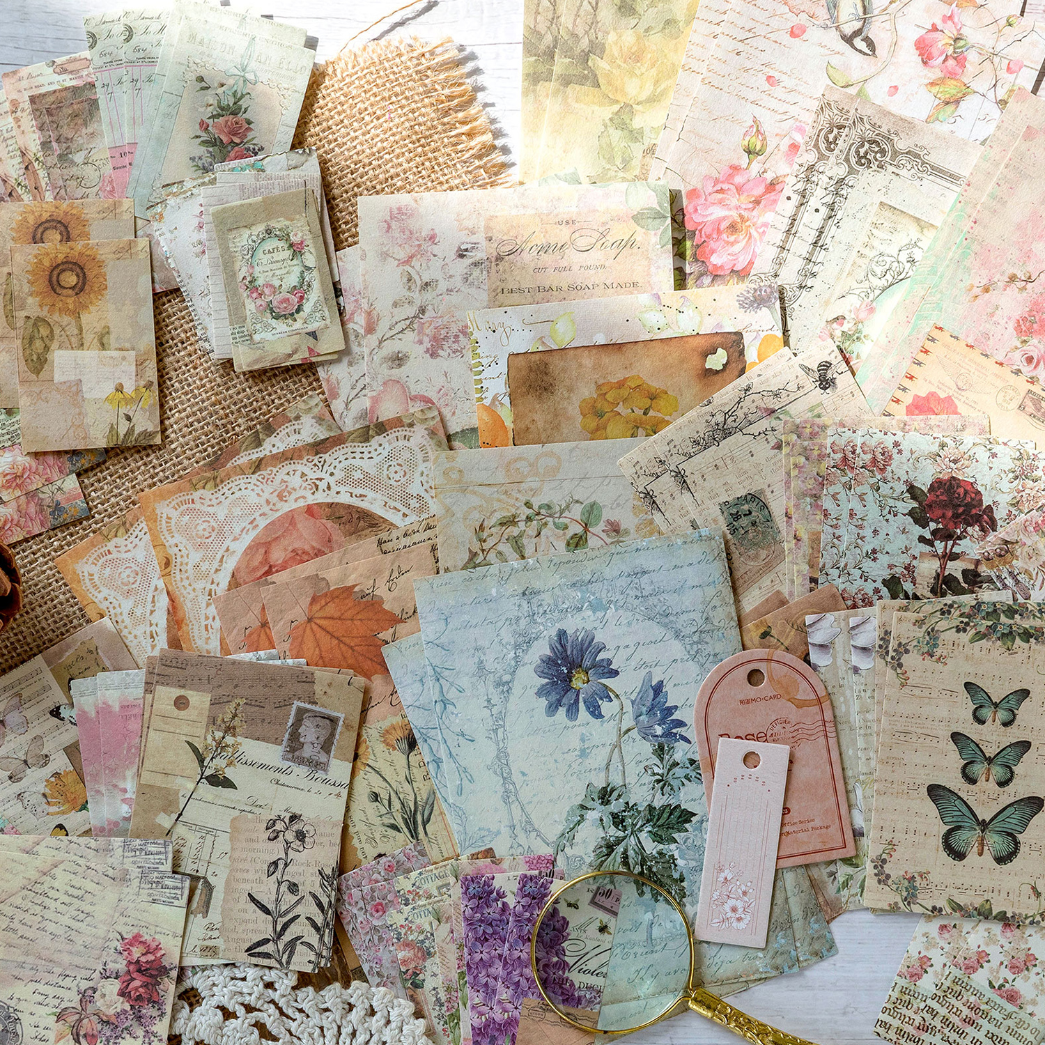 JIANQI 100 unids/pack decoración álbum de recortes materiales Vintage Kit combinado de papel DIY diario basura Collage álbum de fotos papel de fondo Retro