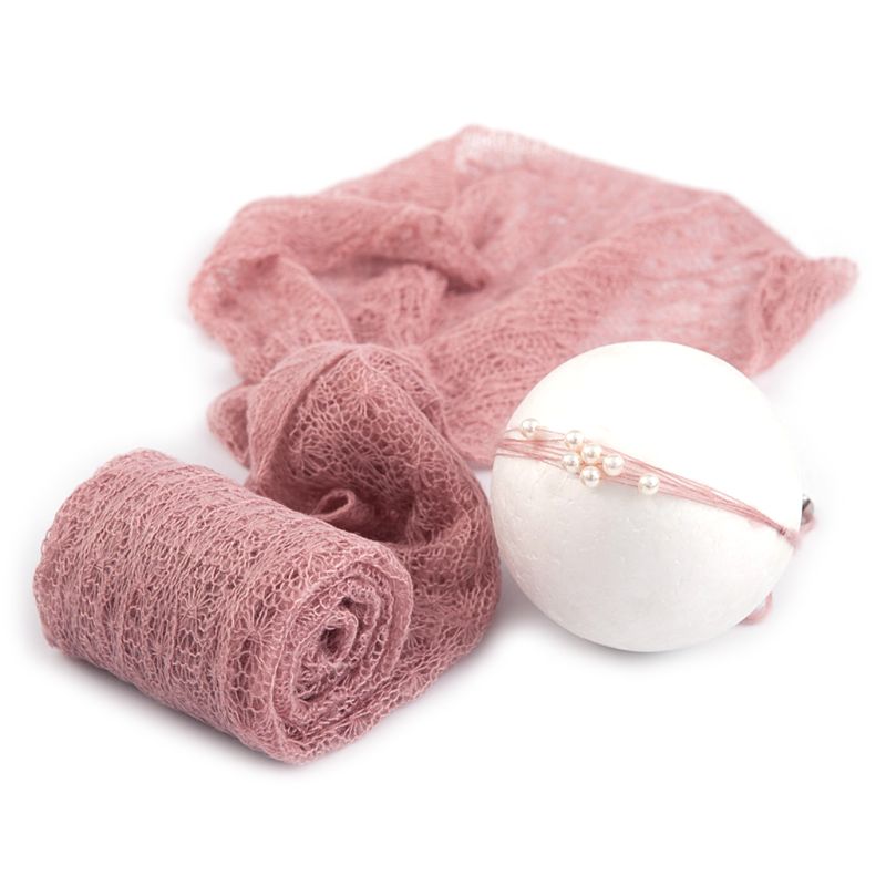 2 Pcs/set Baby Photography Props Blanket Wraps Stretch Knit Wrap Photo Newborn Cloth Accessories Headdress hair accessories: pink