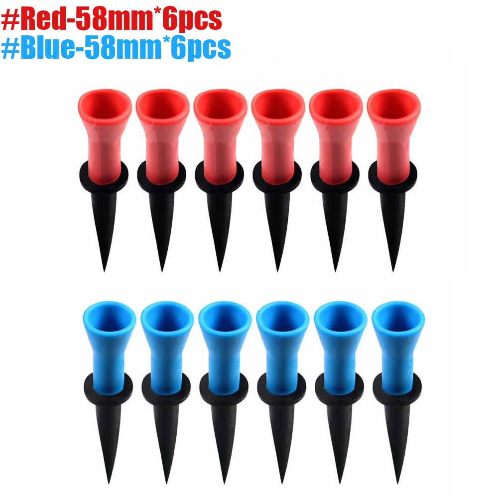GLOOF 58mm 76mm Plastic Golf tees with Soft Rubber Cushion Top Cover Pack of 12,Almost Unbreakable,Practicing for Golfer: Red-blue-58mm-6Pcs