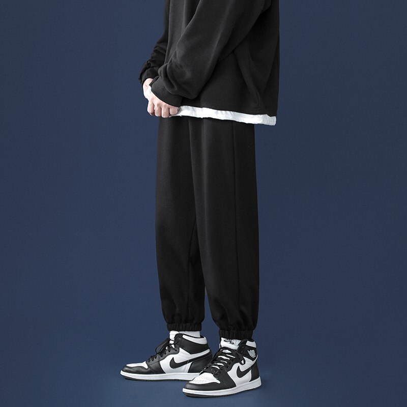 Pantalon de survêtement gris clair à jambes larges pour homme, Style coréen, décontracté, cravate aux pieds, automne