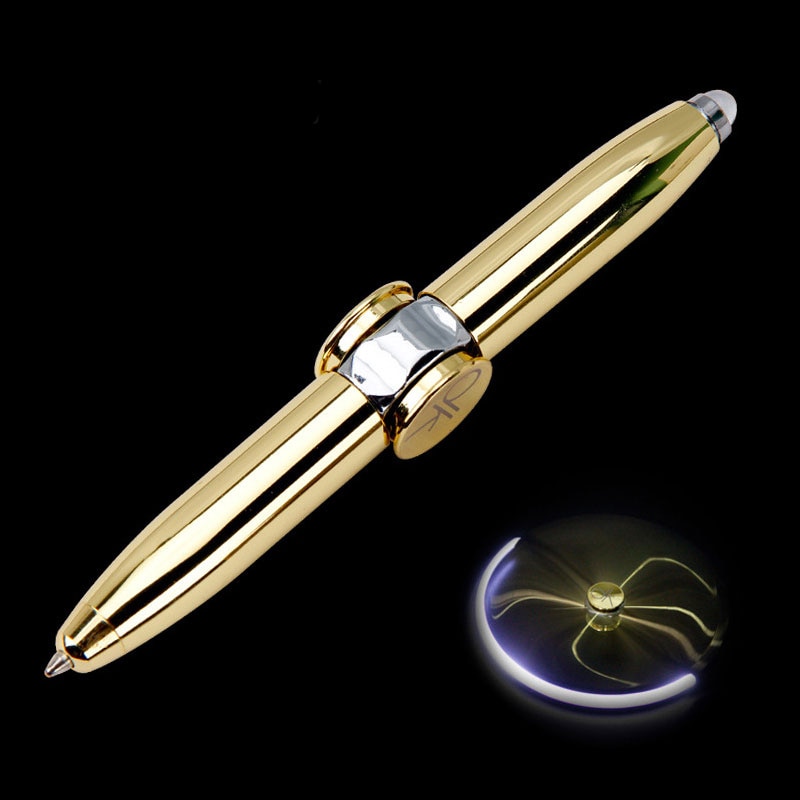Fingertip Top Ballpoint Pen Multi Function Rotating Luminous Metal Pen LED Decompression Toy Fidget Golden Spinner