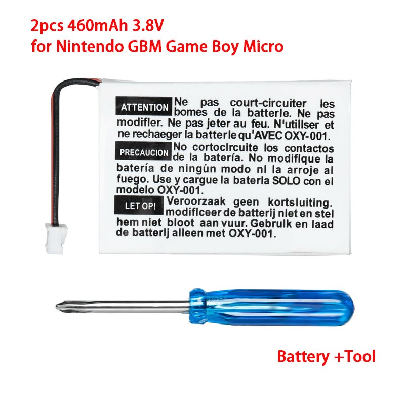 2 Stuks 460Mah 3.8V Batterij Voor Nintendo Gbm Game Boy Micro Oplaadbare Lithium-Ion Batterij Kit Pack met Schroevendraaier