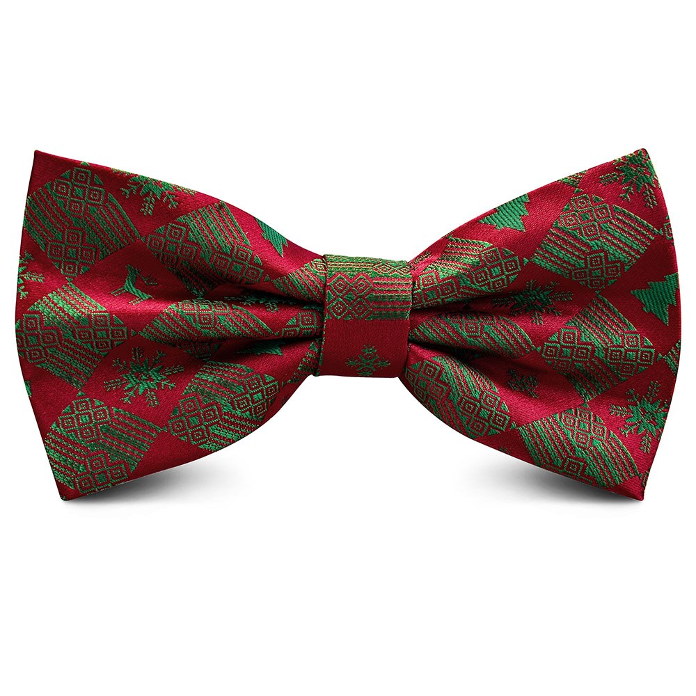 GUSLESON Double Fold Men's Christmas Bow ties Festival Theme Bowties Pre-Tied Neckwear Snow Tree Pattern Novelty Bow Tie