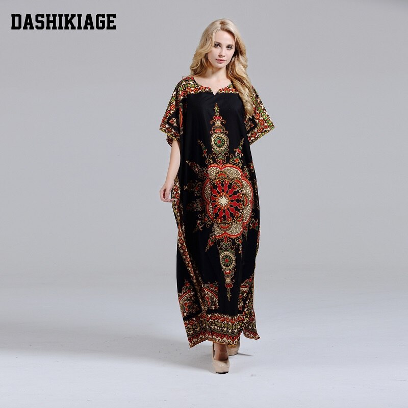 Dashikiage Women's 100% Cotton African Print Dashiki Stunning African Ladies Dress: Black