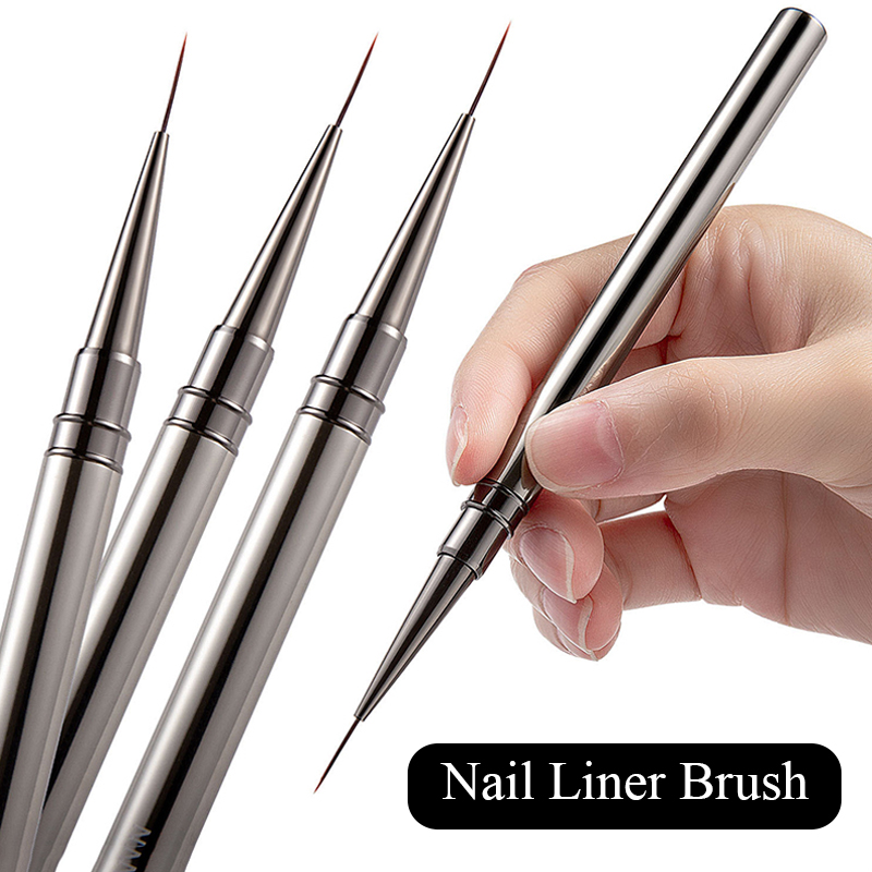 Pincel delineador para decoración de uñas, 6/9/12/15/18mm, mango de Metal, pintura acrílica, raya francesa, bolígrafo de dibujo, esmalte de Gel UV, herramienta de manicura