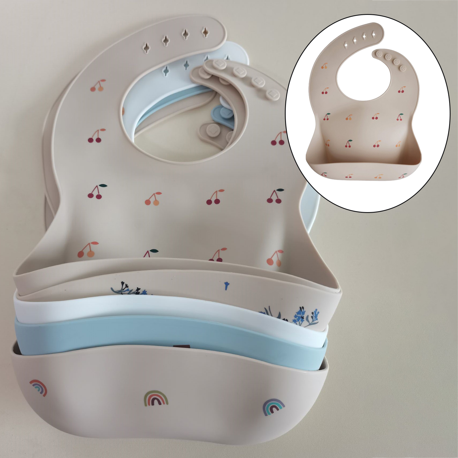 Zachte Siliconen Baby Meisje Jongen Bib Voeden Verstelbare Kids Kinderen Bib Veeg Schoon Bpa Gratis: Cherry