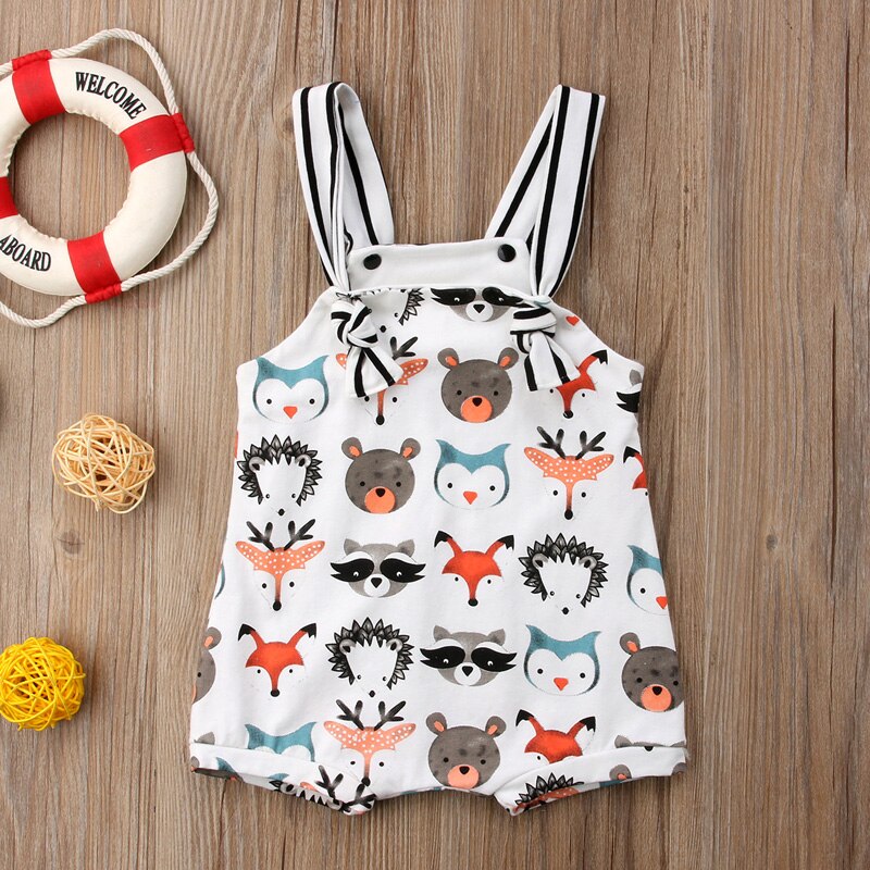 Zomer Mooie Mooie Peuter Baby Meisjes Jongens Romper 0-24M Mouwloze O-hals Cartoon Animal Print Bedekt Knop Romper jumpsuits