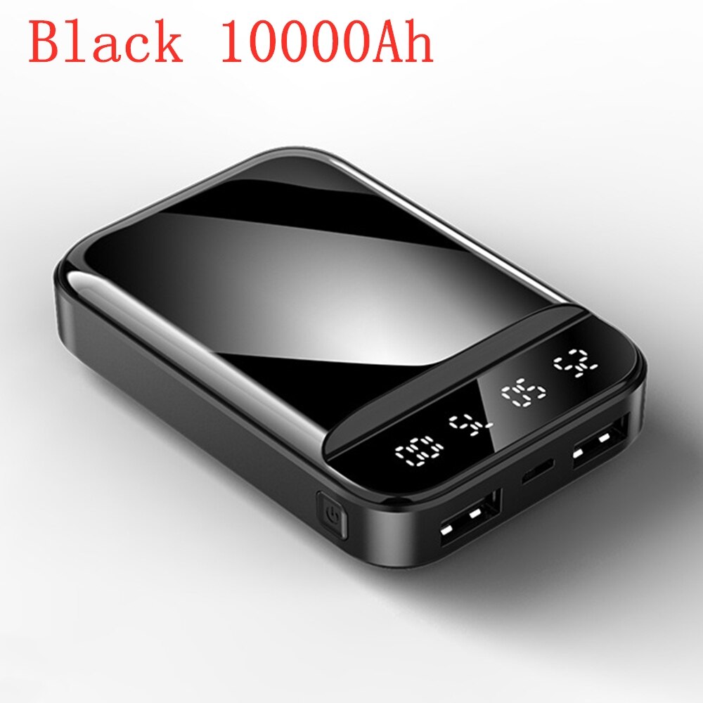 Floveme batterie externe miroir affichage numérique double USB sortie ports 2.1A charge rapide 480010000/20000 mAh pour Smartphone: 10000mAh Black