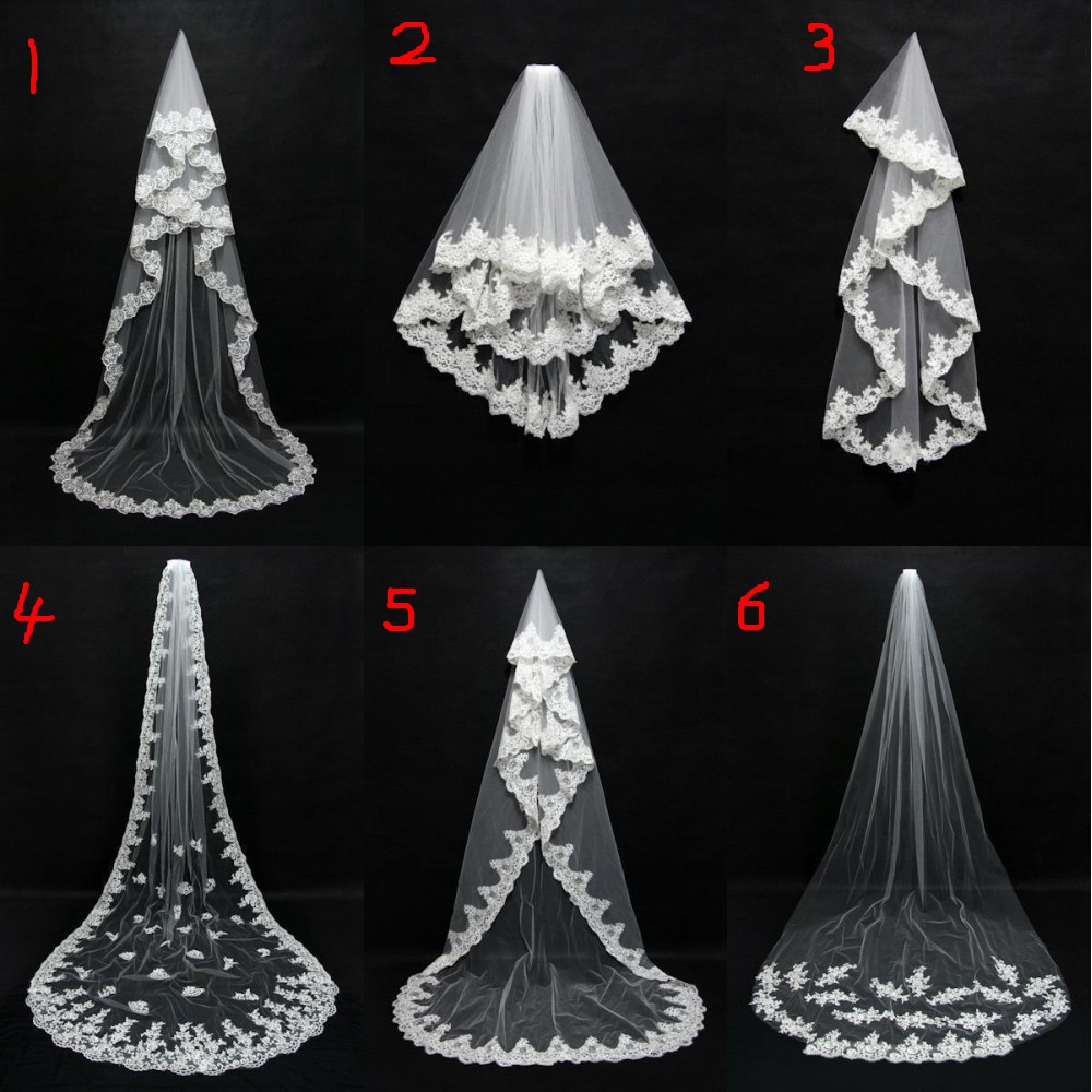 Une couche dentelle bord cathédrale longue mariage voile avec peigne accessoires de mariée pas cher blanc ivoire mariée Welon