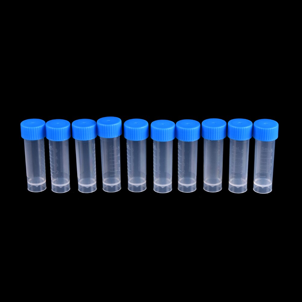 10 Uds X 5ml tubos de ensayo de plástico químicos viales tapas de cierre hermético paquete contenedor para oficina escuela química suministros