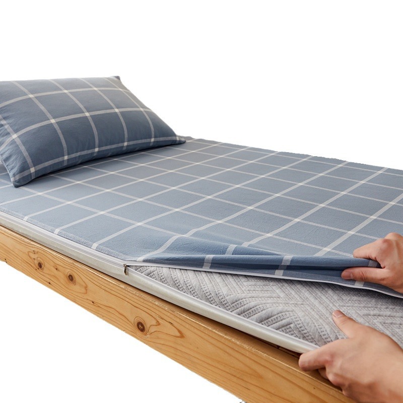 Volledig gesloten dubbelzijdige matrasbeschermhoes met ritssluiting, gemaakt van katoen en gewassen katoen voor studentenslaapzalen