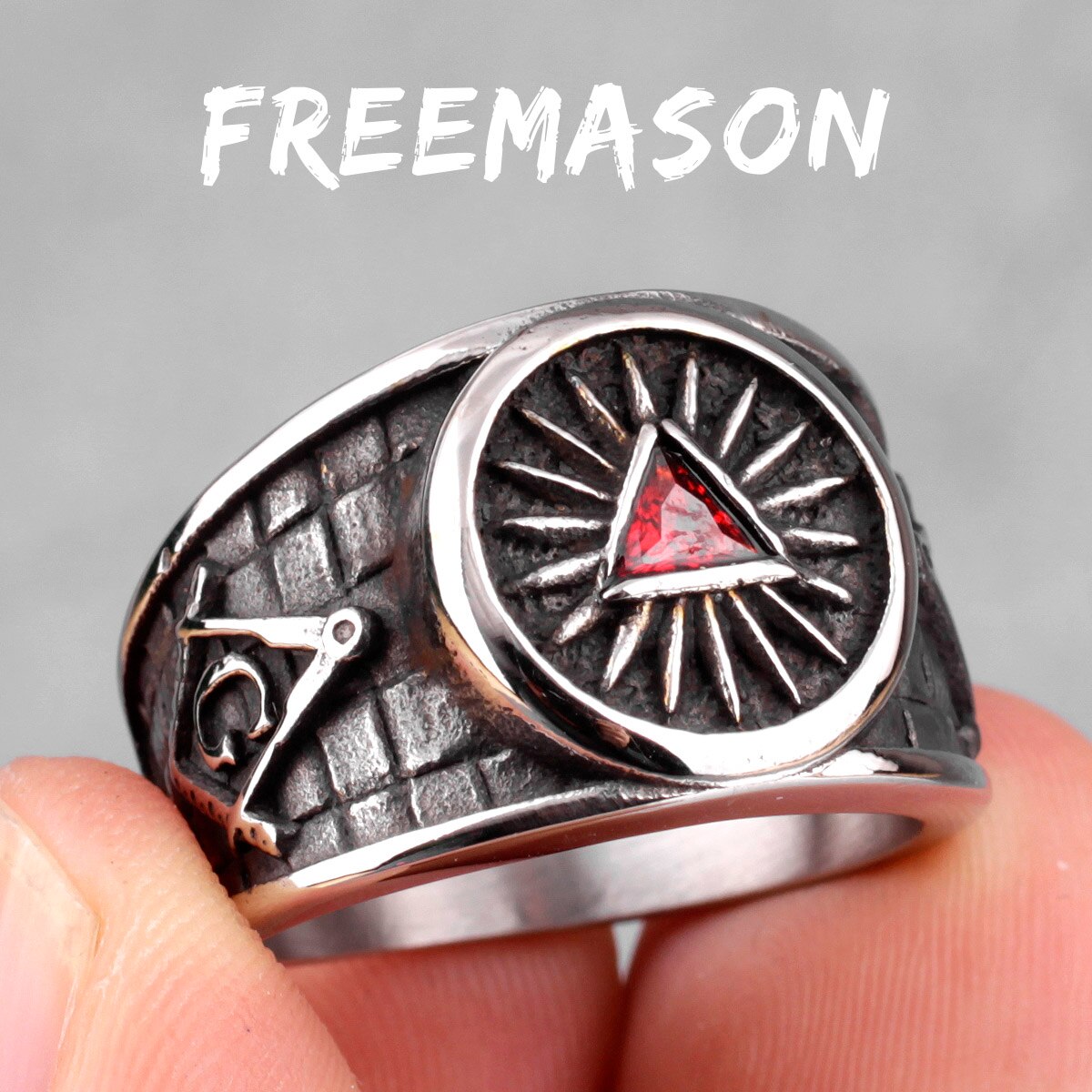 Frimurare frimurare guld silver färg män ringar punk hip hop för pojkvän manlig rostfritt stål smycken kreativitet: 11 / R462- silver