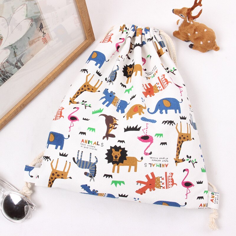 Originele cartoon trekkoordtas dierenprint dierentuin student schoenen tas schattige canvas reis opberg schouder trekkoord rugzak