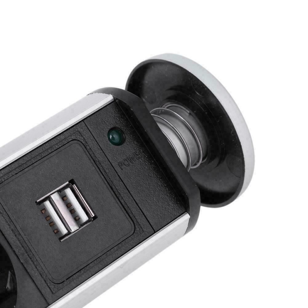Desktop Electrical Socket 4-way Retractable Table Socket Strip with Dual USB Charger Outlet Home Kitchen Bathroom Office Charger