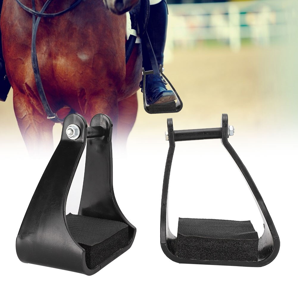 POM Plastic Stirrups Western Horse Riding Safety Saddle Trail Black Cushioned Foam Foot Pad