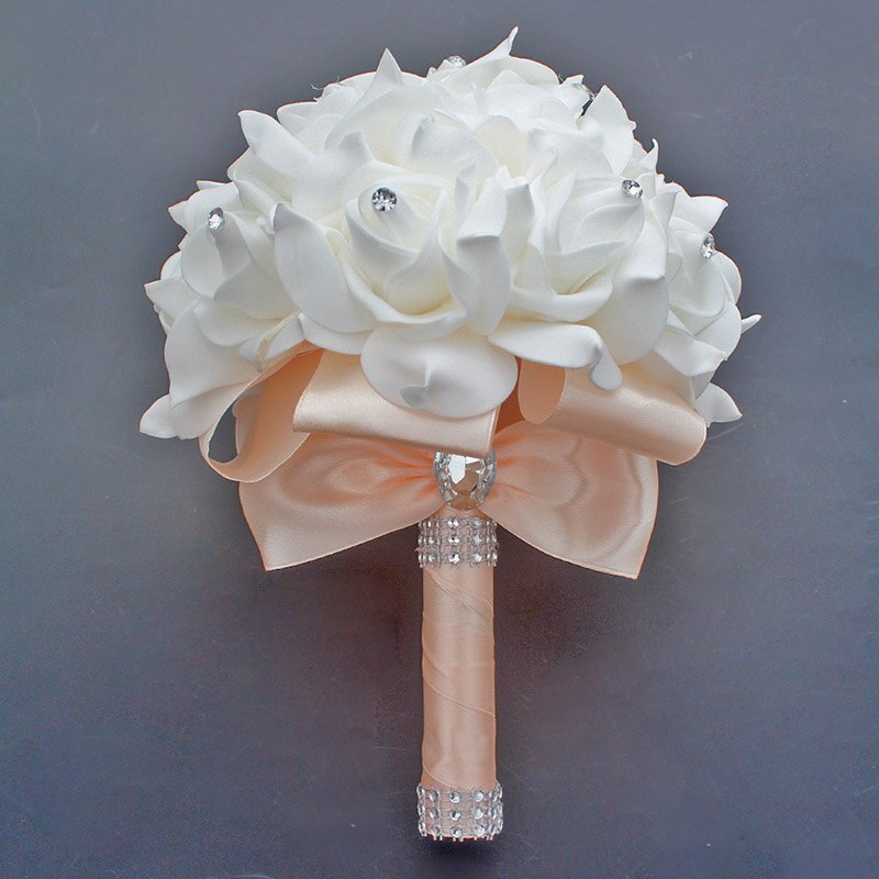Tanie Prom Baby Blue broszka z kwiatem bukiet ślubny De Mariage bukiety ślubne PE róża diamentowa wstążka bukiet W2017D: Shell Pink D