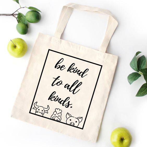 Be Kind To All Kinds Vegan Tote Bag Reusable Grocery Bag graphic women Canvas bag shopping bags handbag with zipper: Beige-black txt