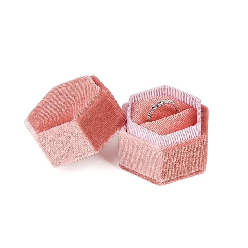 Caja octogonal de pana para anillos de boda, organizador de anillos de propuesta de compromiso, almacenamiento portátil, joyero Vintage,: YELLOW