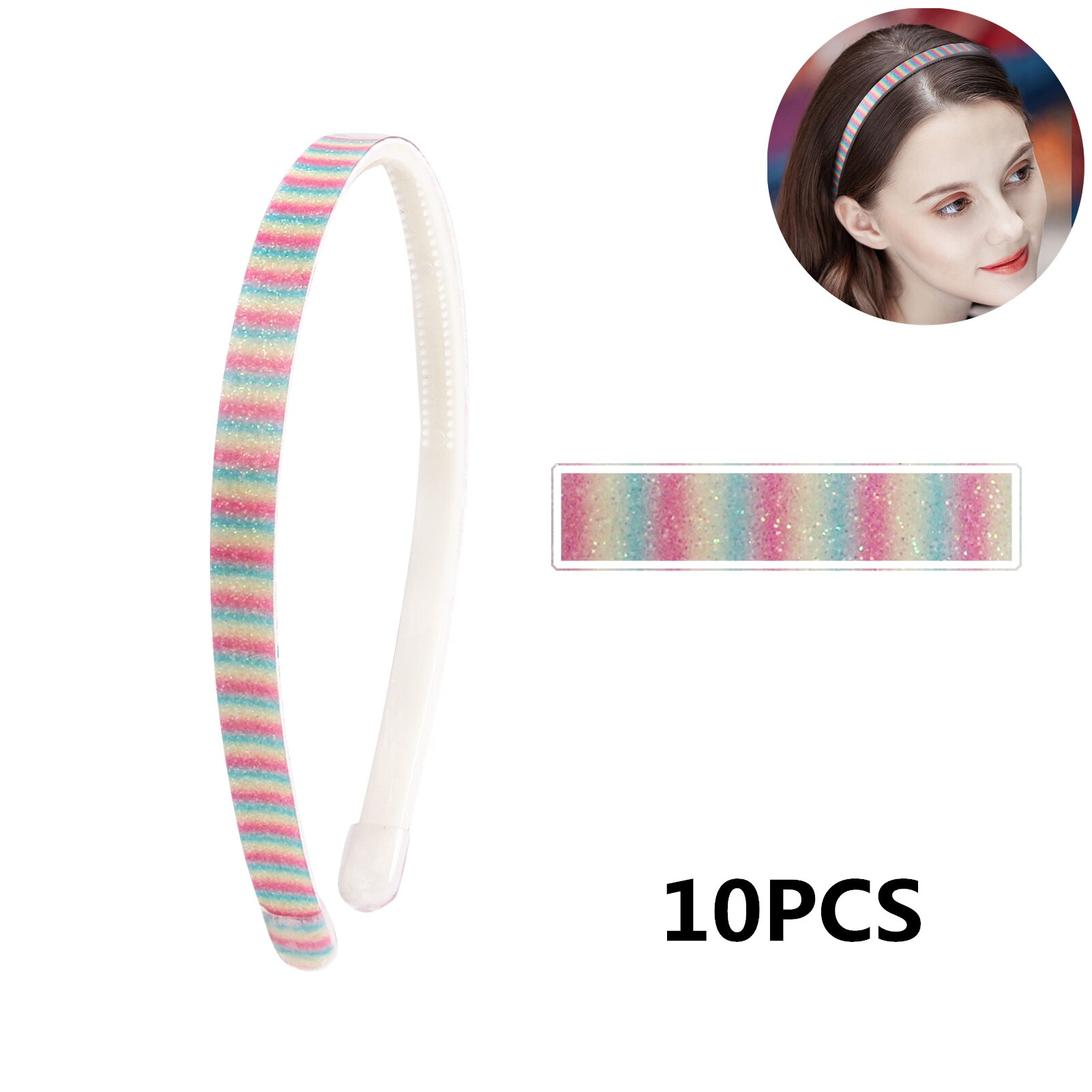 10Pcs 1Cm Haarband Rainbow Glitter Vrouwen Spons Hoofdband Dames Haarband Meisje Haar Bedekt Hars Haaraccessoires: 007-FG-2021-Y-6