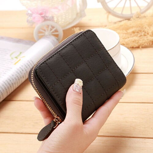 Delle Signore Delle donne Portafoglio In Pelle Con Zip Della Borsa Della Moneta Della Frizione Della Borsa Piccolo Mini Supporto di Carta: Caffè