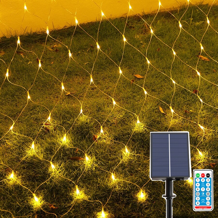 96/200/600Led Solar Net String Lights Solar Christmas Mesh Licht Met Afstandsbediening Outdoor Twinkle Fairy Guirlande Voor tuin Gazon Hek: Warm White / 2X3M 200LEDS