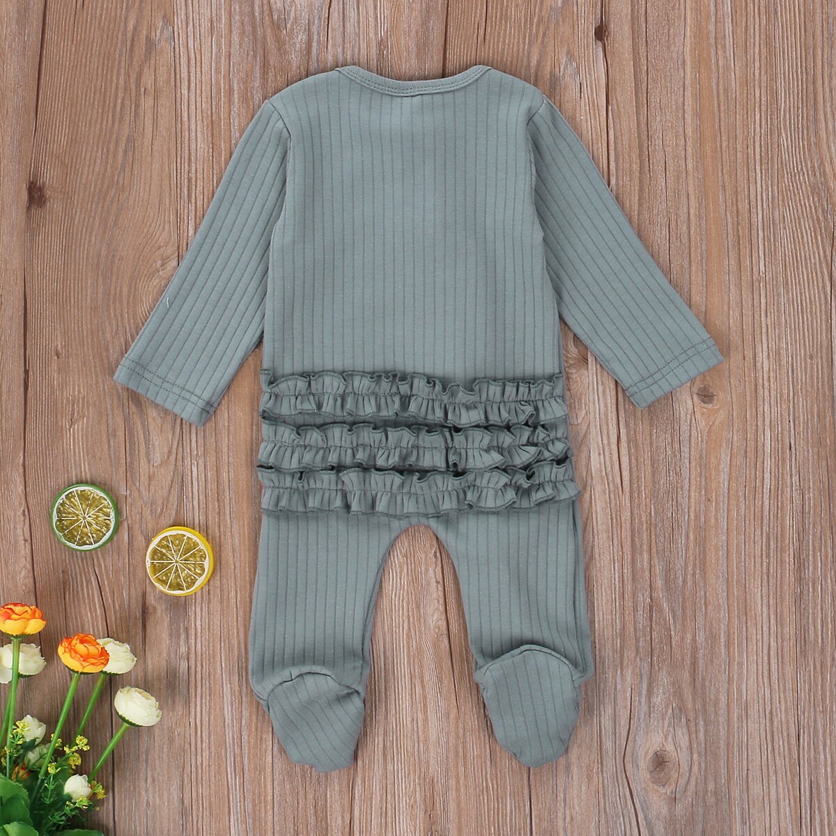 Breathable Infant Long Sleeve Jumpsuit, Spring Autumn Baby Girls Boys Simple Style Stringy Selvedge Solid Color Footed Sleepwear