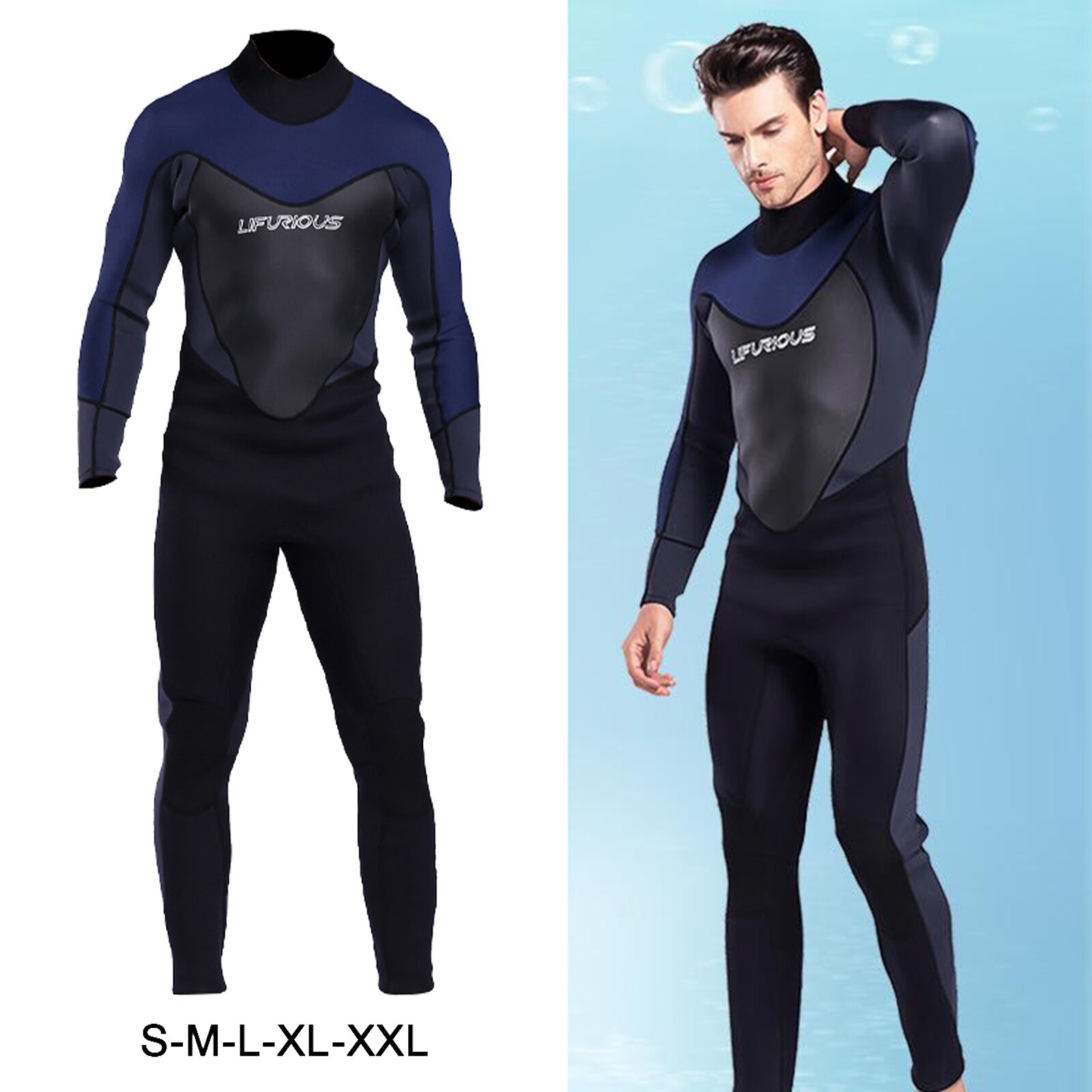 3mm Neoprene Wetsuit for Men - Full Body Diving Snorkeling Surfing - Adult Full Suit