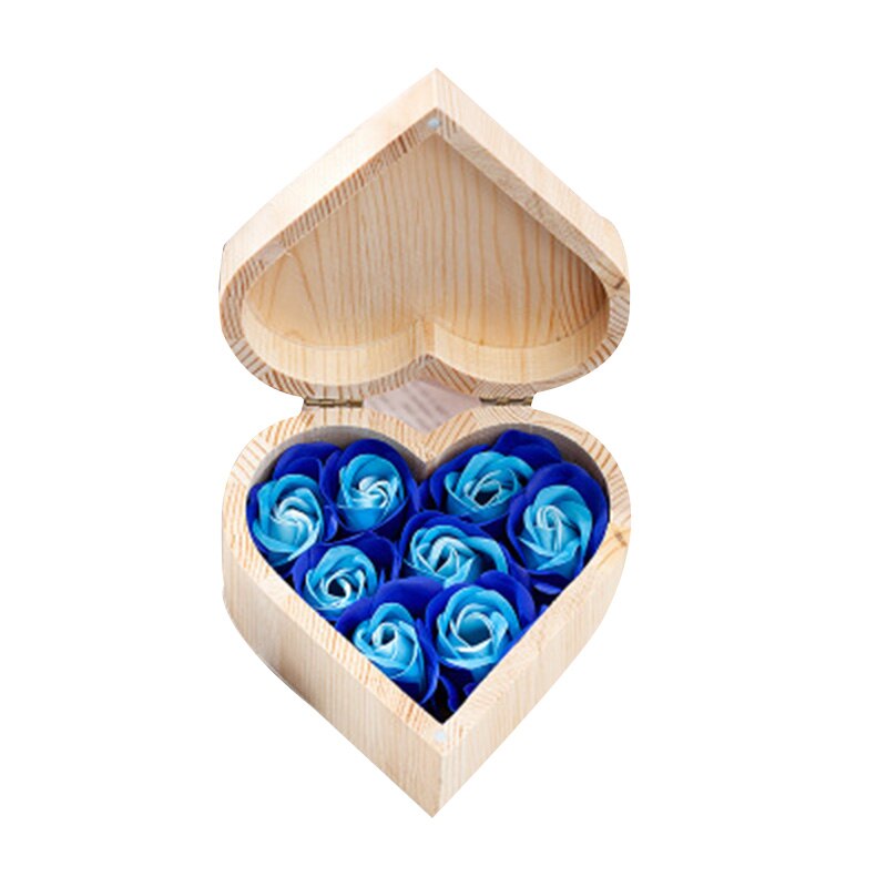 Hjerteformet trææske sæbeblomst smykkeskrin håndlavet udødelig blomst til valentinsdag wxv: Blå ingen bjørn