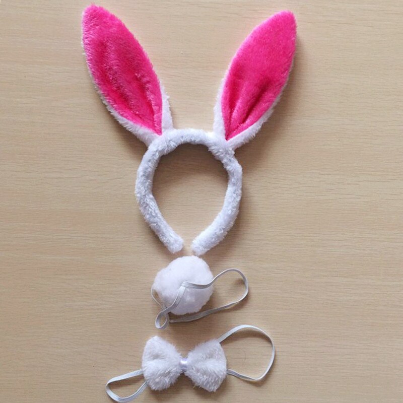 Conjunto de diadema con orejas de conejo para niños y adultos, vestido de fantasía, diadema con Orejas de conejo grande para , diadema con cola, Negro, Rosa, blanco y azul: red