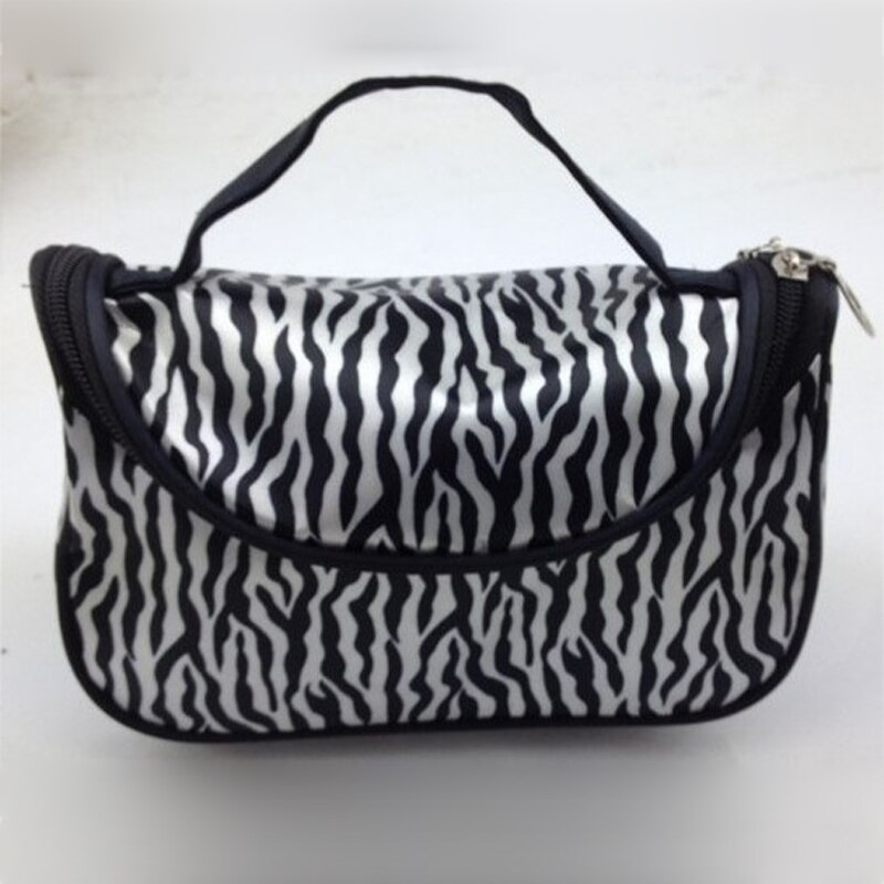 Bolsa organizadora de maquiagem de nylon com zíper, bolsa feminina tipo necessaire para organização de maquiagem e viagem, bolsa de mão com listras