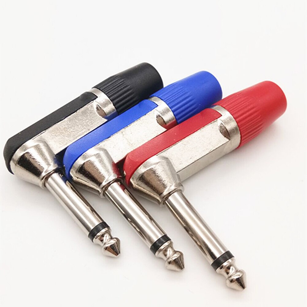 Conector Jack de 6,35mm para altavoz y micrófono, adaptador de Audio para guitarra de ángulo recto de 1/4 pulgadas, 6,35 Mono, 1 ud.