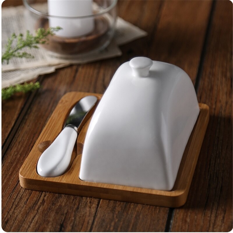 Beurrier en céramique, boîte à fromage, beurrier avec jeu de couteaux à beurre, produit Dessert gâteau de couleur Pure avec couvercle