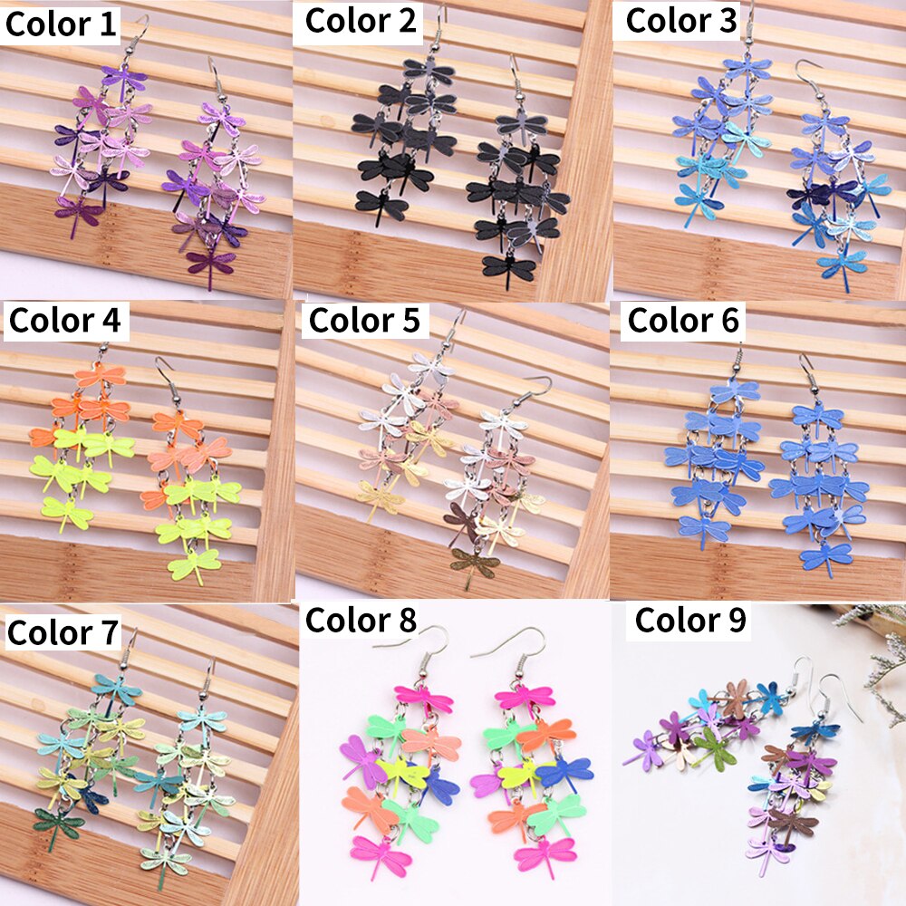 Colorful Dragonfly Earrings Bohemia Style Mix Color Long Dangle Earrings for Women Jewellery