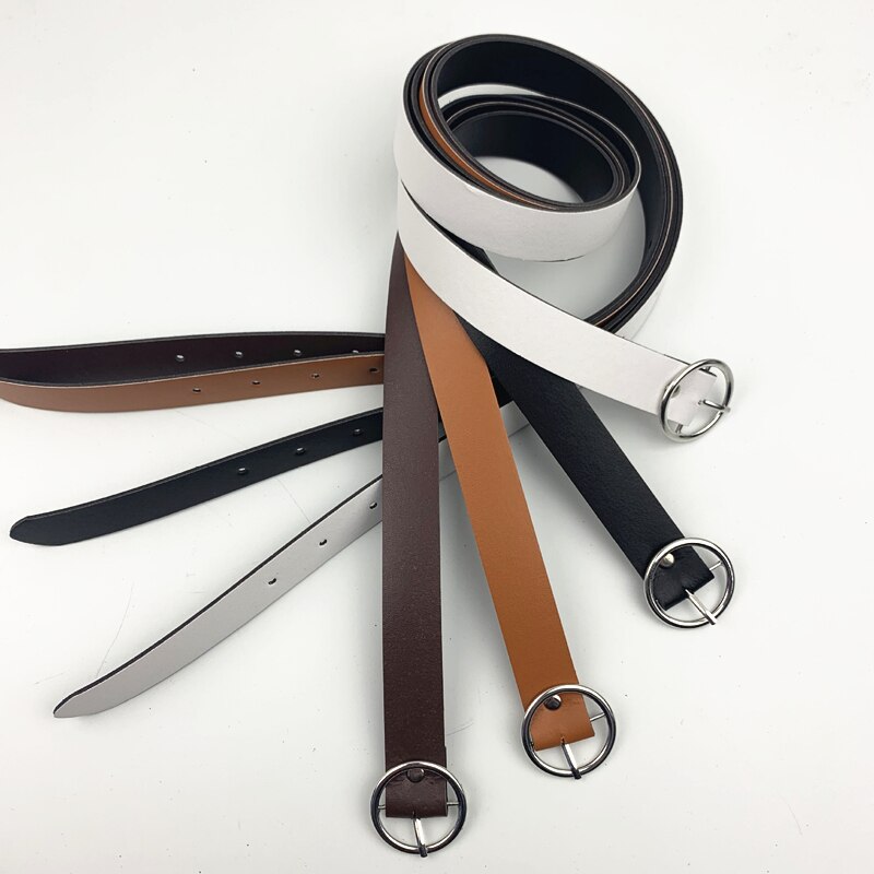 Leather belt women classic retro simple belt female round buckle female belt simple round pin buckle