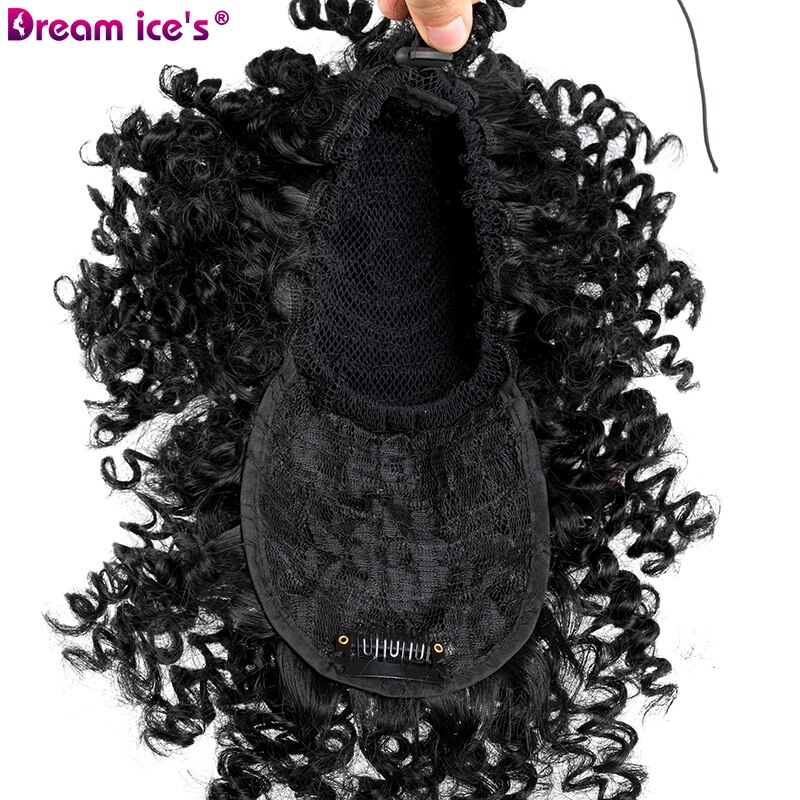 afro Crespo Dei Capelli Ricci coda di Cavallo Alta soffio clip in Parrucchino Sintetico Coulisse coda di Cavallo con La Frangetta di Capelli del Panino Estensioni