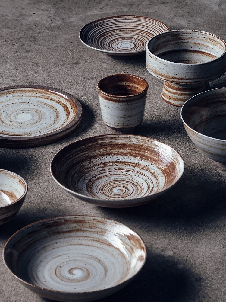 Kinglang pratos feitos à mão tigela cerâmica retro utensílios de mesa por atacado copo prato único produtos comer comida tigela