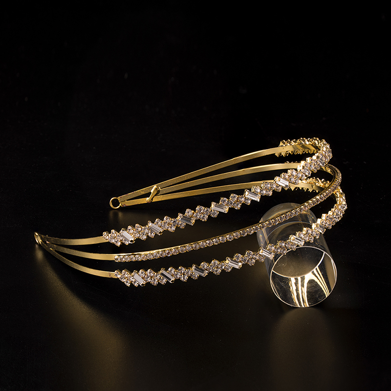 Luksusowa lśniąca ślubna kryształowa Tiara dla księżniczki na konkurs piękności Prom Rhinestone z pałąkiem na głowę cyrkon pasmo włosów akcesoria do włosów: FS-1024-Gold