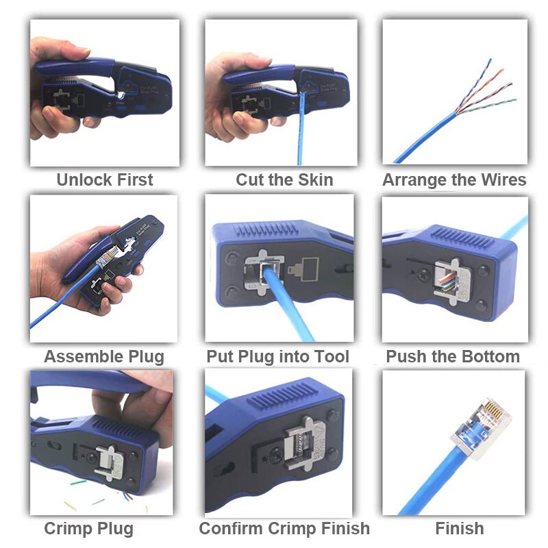 Zoerax  rj45 pass through crimper tool, ethernet crimper ez network crimping tool wire stripper cutter för cat 6a cat 5