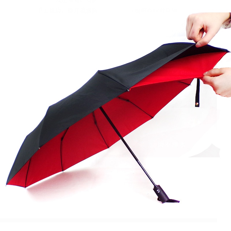 Two-layer Rain Umbrellas Men Women Automatic 3 Fold Windproof 10 Ribs Large Parasol Female Sunny Rainy Solid Color Umbrella
