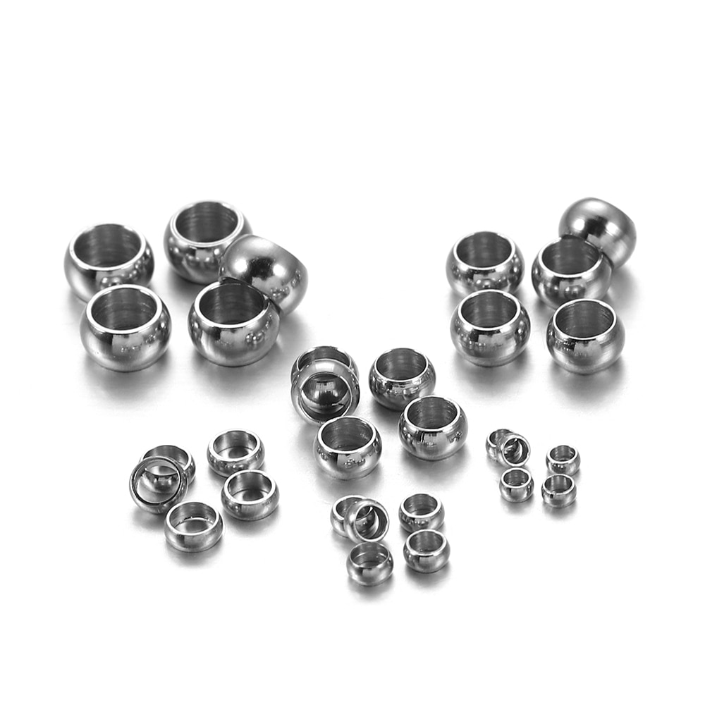 100-120Pcs/lot Stainless steel Round Big Hole Stopper Spacer Crimp Bead Wire Connector For DIY Jewelry Making Accessory Supplies