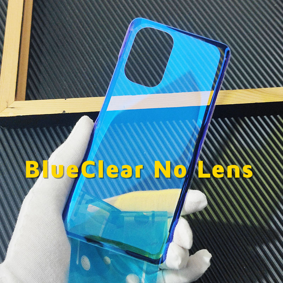 Zonder Logo Voor Xiaomi Poco F3 Batterij Cover Terug Glas Achterpaneel Behuizing Deur Case Met Camera Glas Lens Vervanging + Sticker: BlueClear No Lens