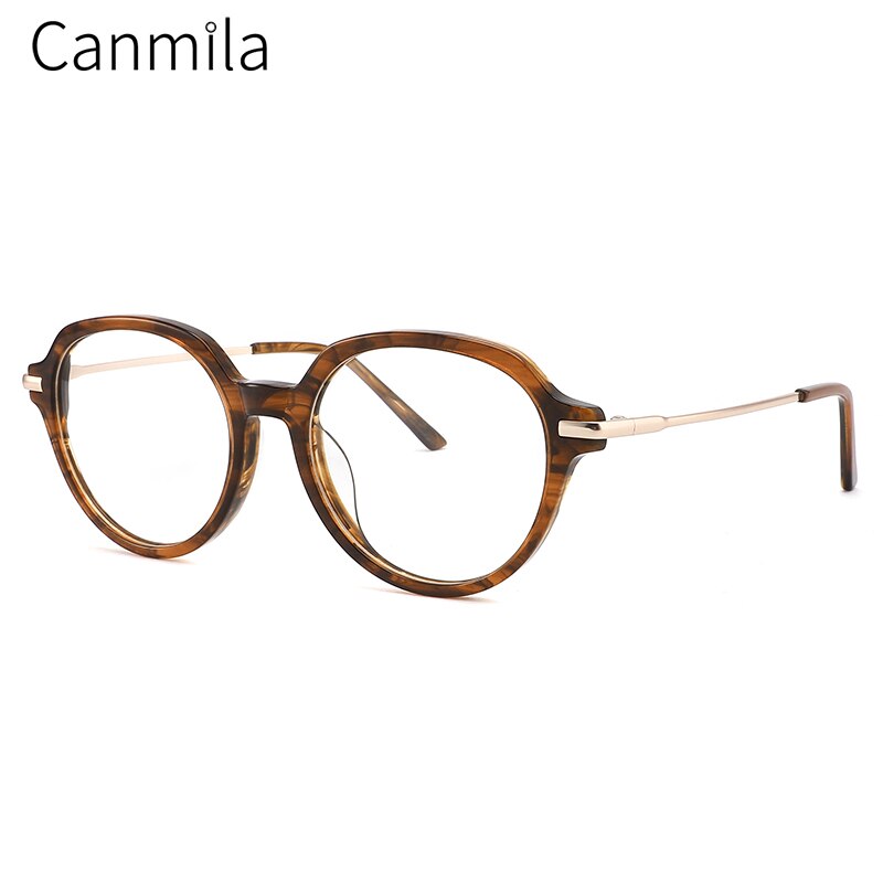 Acetate Myopia Glasses Frame Women Round Vintage Prescription Eyeglasses Retro Optical Spectacle Eyewear Canmila BOA1063: C4