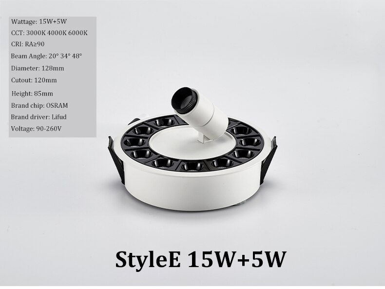 Recessed LED Linear Light High CRI Round LED Grille Spotlight Anti-glare Ceiling Downlight for Bedroom Hotel: With Track Light 20W / Warm White 3000K