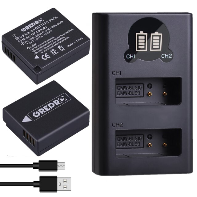 DMW-BLE9 DMW-BLG10 Batterie pour Panasonic Lumix BLG10E BLE9E LX100 DMC-GF6, DMC-GX7 GX80, DMC-TZ80, DMC-TZ100 TZ90: 2Battery and Charger