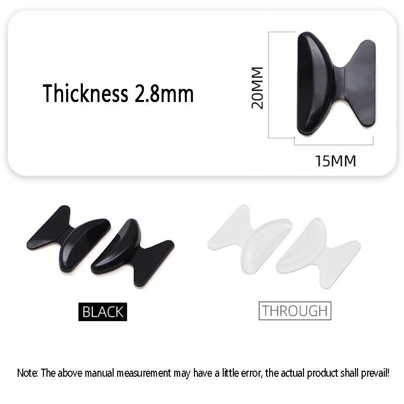 Seemfly 5 Pairs Siliconen Antislip Glazen Neus Pads Vlinder Type Anti-Inspringen Hypoallergeen Leesbril Glaswerk: 2.8MM Black