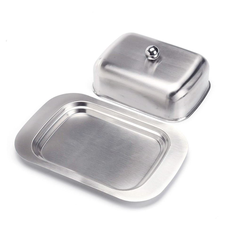 304 Stainless Steel Butter Dish Box Container Cheese Server Storage Keeper Tray with Lid Kitchen Dinnerware