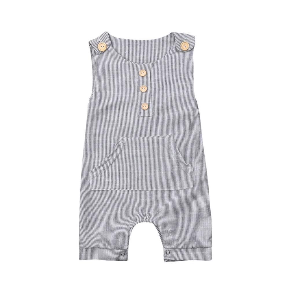 Pudcoco Pasgeboren Baby Jongen Meisje Een Stuk Outfit Kleding Gestreepte Mouwloze Leuke Romper Casual Knoppen Jumpsuit Voor 0- 18M Baby