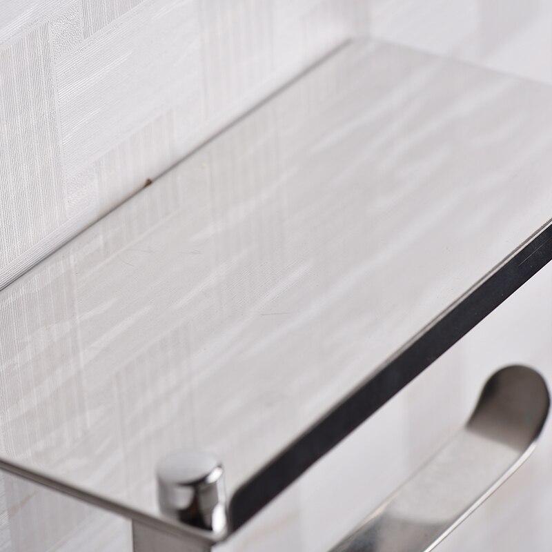 ZhangJi Wall Mount Metal Toilet Paper Holder with Phone Shelf Bathroom Stainless Steel Roll Paper Holder Mobile Phone Rack